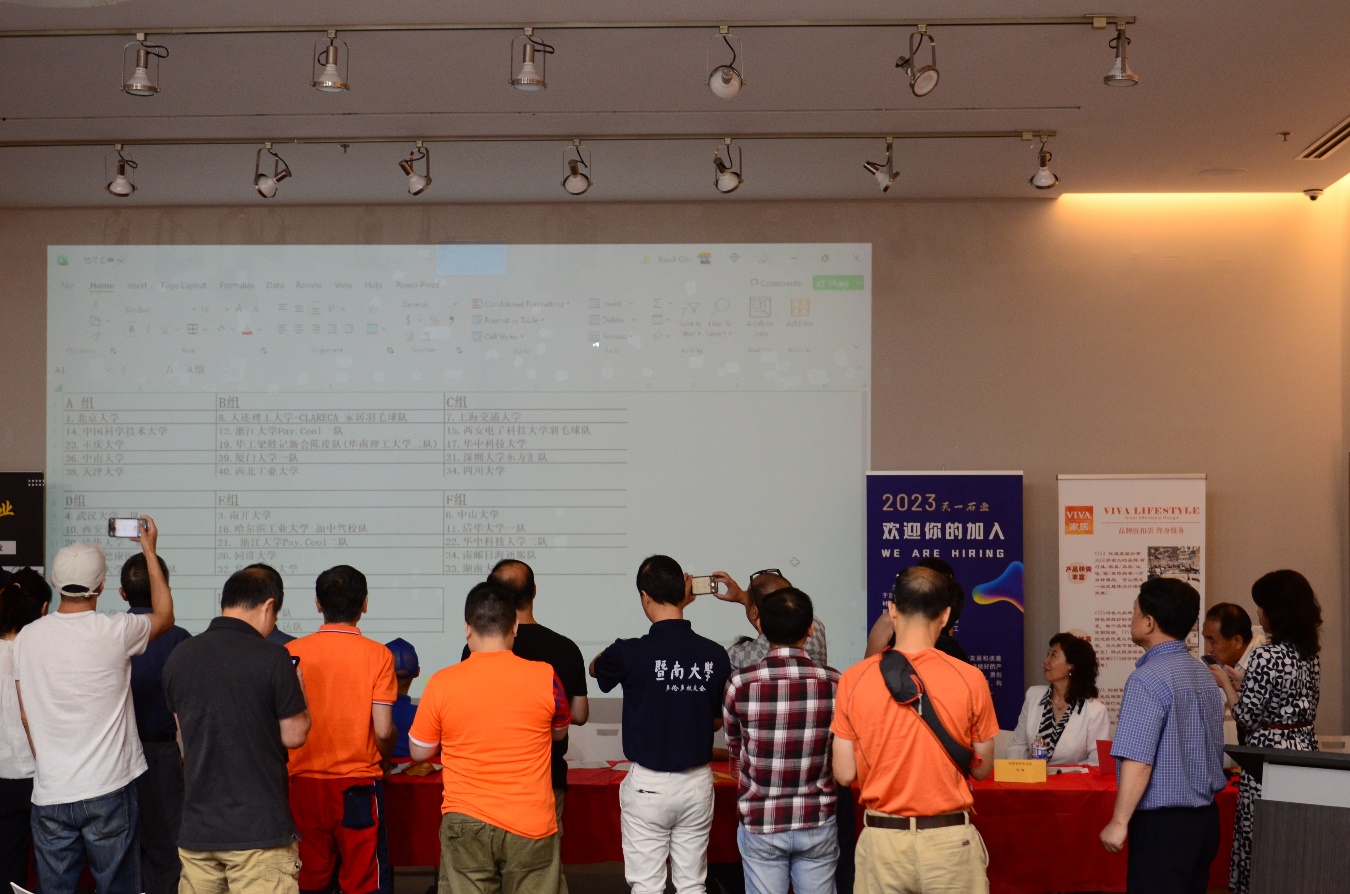 A group of people standing in front of a white board Description automatically generated