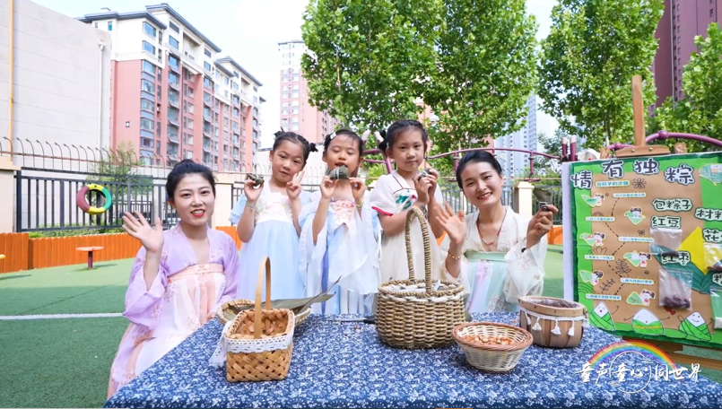 A group of people standing next to a table with baskets Description automatically generated